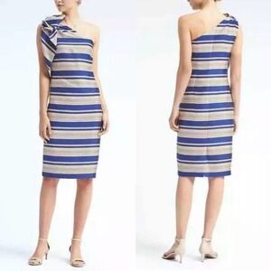 BANANA REPUBLIC One Shoulder Bow Stripe Dress Size 4 NEW